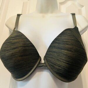 Victoria's Secret Uplift Semi/Demi Army Green/Black Mesh Size 38 DD Bra-Ajustabl